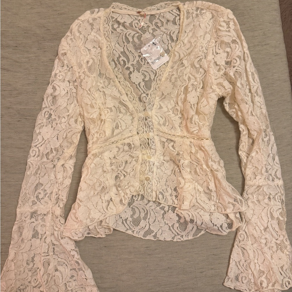 NWT Free People Whispering Love Top in Tofu size XS - Picture 5 of 6